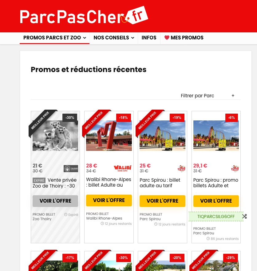 ParcPasCher :  bons plans parcs d’attractions et parcs animaliers